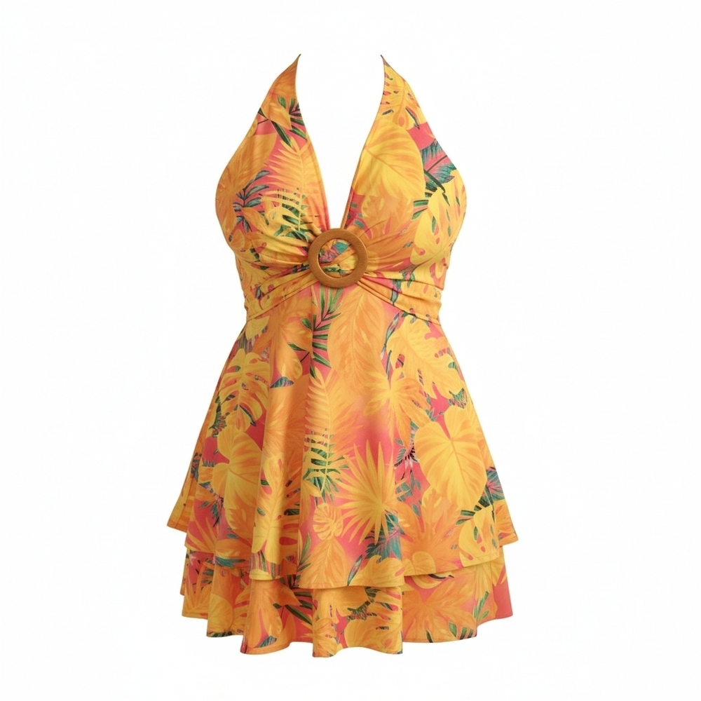Tropical Halter Dress with Floral Print
